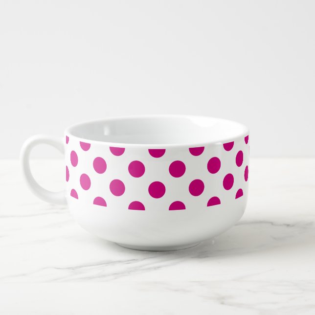 Fuchsia polka dots soup mug (Right)