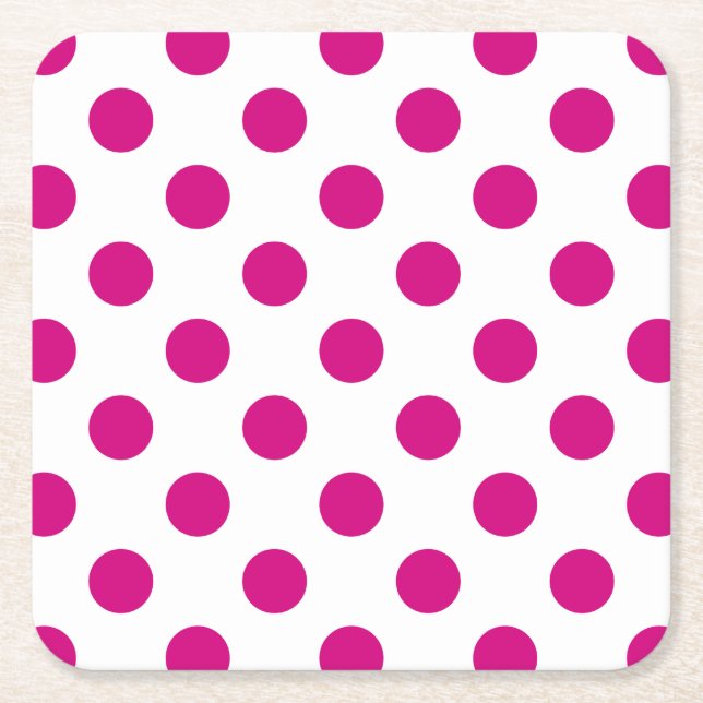 Fuchsia polka dots square paper coaster (Front)
