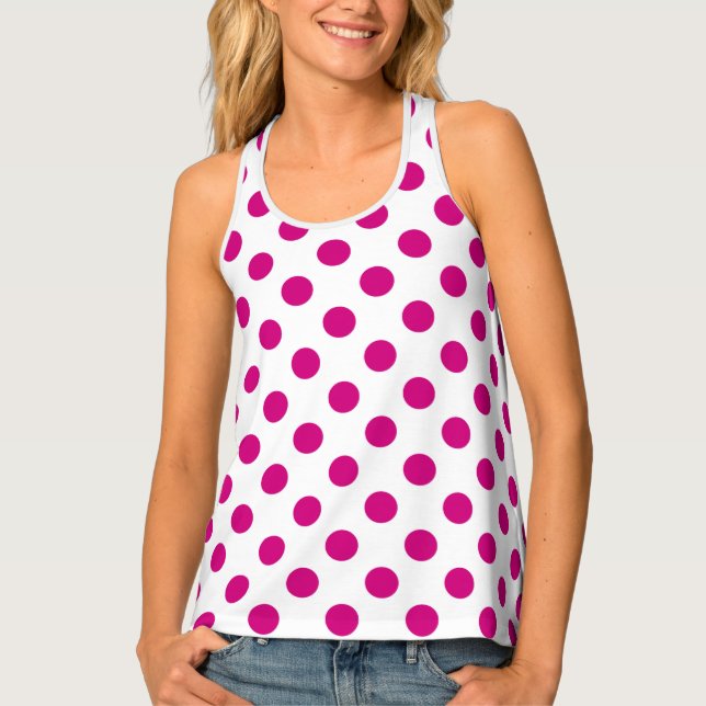 Fuchsia polka dots tank top (Front)