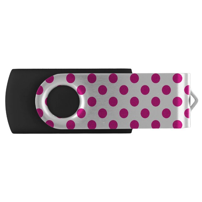 Fuchsia polka dots USB flash drive (Front)