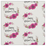 Fuchsia Poppies Floral Wreath Happy Mother's Day Fabric