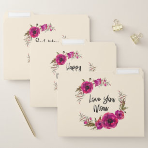Fuchsia Poppies Floral Wreath Happy Mother's Day File Folder