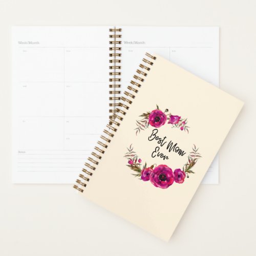 Fuchsia Poppies Floral Wreath Happy Mothers Day Planner