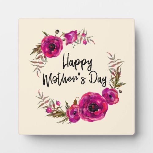 Fuchsia Poppies Floral Wreath Happy Mothers Day Plaque