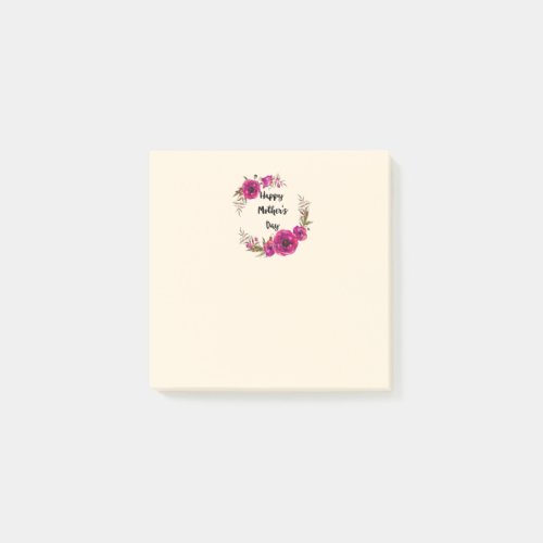 Fuchsia Poppies Floral Wreath Happy Mothers Day Post_it Notes