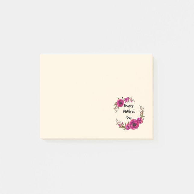 Fuchsia Poppies Floral Wreath Happy Mother's Day Post-it Notes (Front)