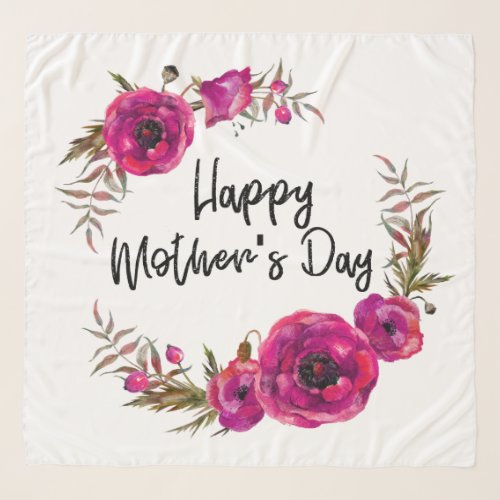 Fuchsia Poppies Floral Wreath Happy Mothers Day Scarf