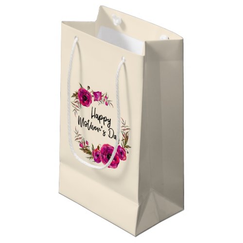 Fuchsia Poppies Floral Wreath Happy Mothers Day Small Gift Bag