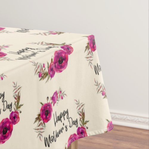 Fuchsia Poppies Floral Wreath Happy Mothers Day Tablecloth