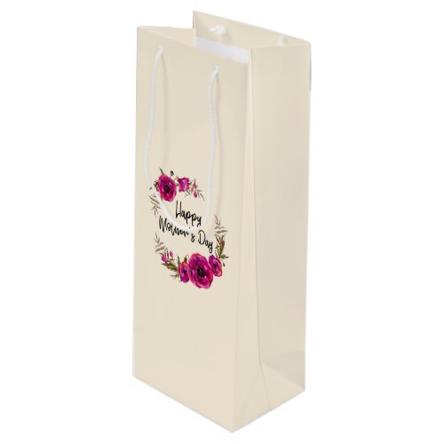 Fuchsia Poppies Floral Wreath Happy Mothers Day Wine Gift Bag