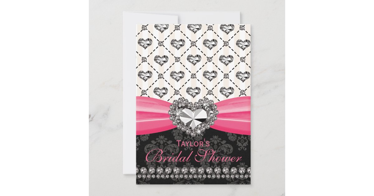 Fuchsia PRINTED Diamond Bridal Shower Invites Zazzle