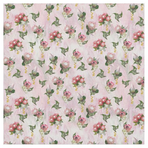 Fuchsia Protea flower bouquets with sage leaves Fabric
