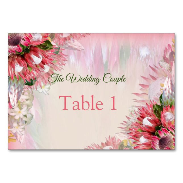 Fuchsia  Protea's - Blush & Gold Table cards (Front)