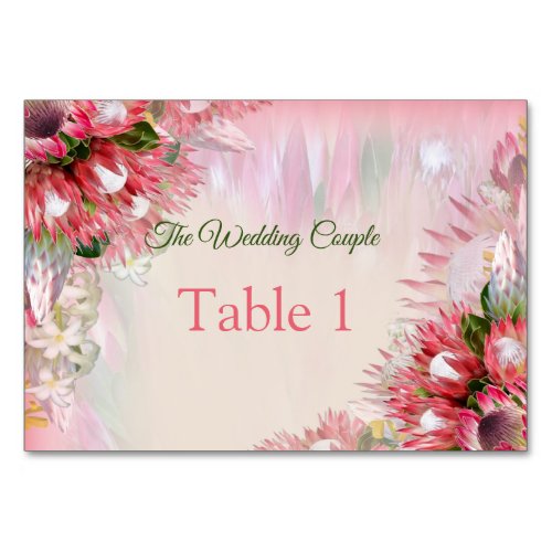 Fuchsia  Proteas _ Blush  Gold Table cards