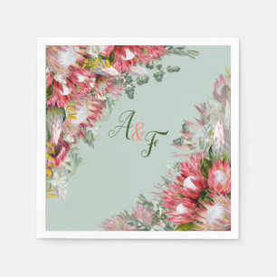 Fuchsia Protea's & Sage Green Leaves Napkins