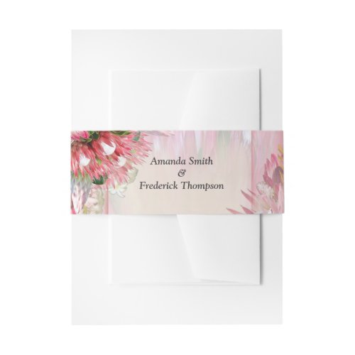 Fuchsia  Proteas with Blush  Gold  Envelope Band Invitation Belly Band