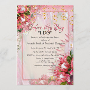 Fuchsia Protea's with Blush & Gold Wedding Shower Invitation