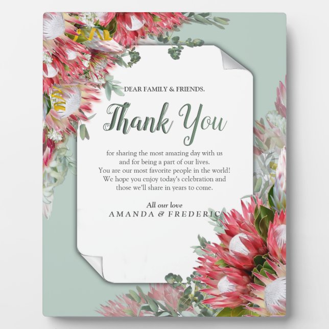 Fuchsia  Protea's with Greens & Gold Ribbons Plaque (Front)