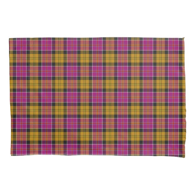 Fuchsia Purple and Gold Culloden Scottish Tartan Pillow Case (Front)
