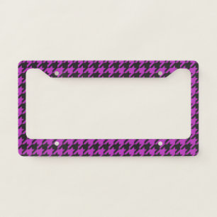 Fuchsia Purple Black Houndstooth Check Pattern  License Plate Frame