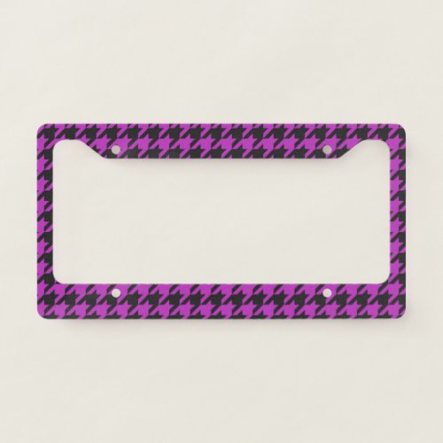 Fuchsia Purple Black Houndstooth Check Pattern  License Plate Frame