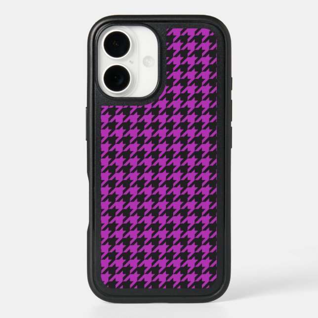 Fuchsia Purple Black Houndstooth Check Pattern Otterbox iPhone Case (Back)