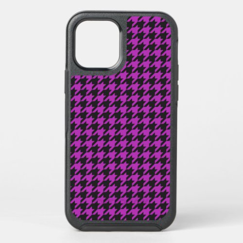 Fuchsia Purple Black Houndstooth Check Pattern OtterBox Symmetry iPhone 12 Case