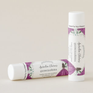 Fuchsia Purple Floral Quinceañera Princess Dress Lip Balm