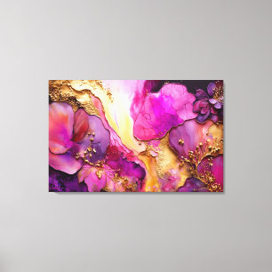 Fuchsia, Purple, & Gold Floral Art Canvas Print