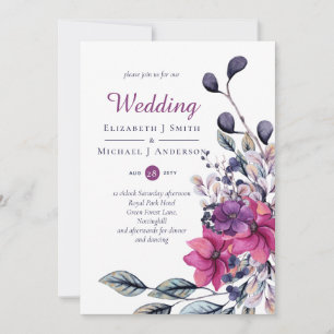 Fuchsia Purple Pink Floral Wedding Invitation