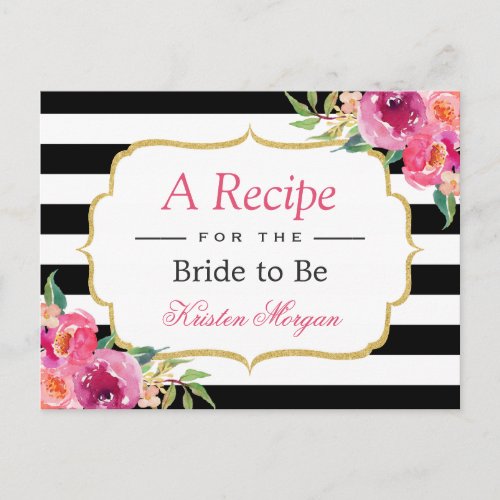 Fuchsia Purple Red Floral Bridal Shower Recipe Postcard