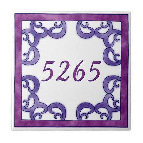 Fuchsia Purple Small House Number Ceramic Tile