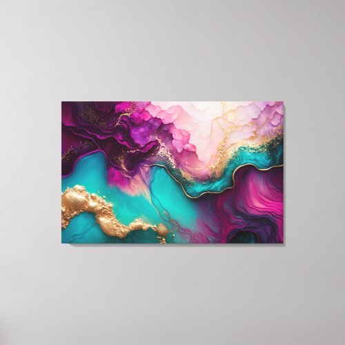 Fuchsia Purple Teal  Gold Marble Abstract Art Canvas Print