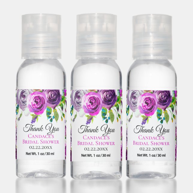 Fuchsia | Purple Watercolor Floral Bridal Shower Hand Sanitizer (Set)