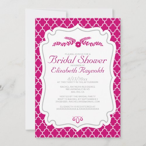 Fuchsia Quatrefoil Bridal Shower Invitations