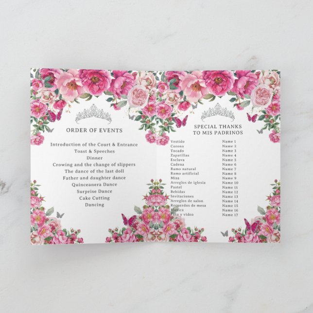Fuchsia Quinceanera Padrinos Church Events Program (Inside)