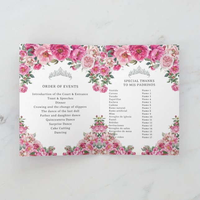 Fuchsia Quinceanera Padrinos Church Events Program (Inside)