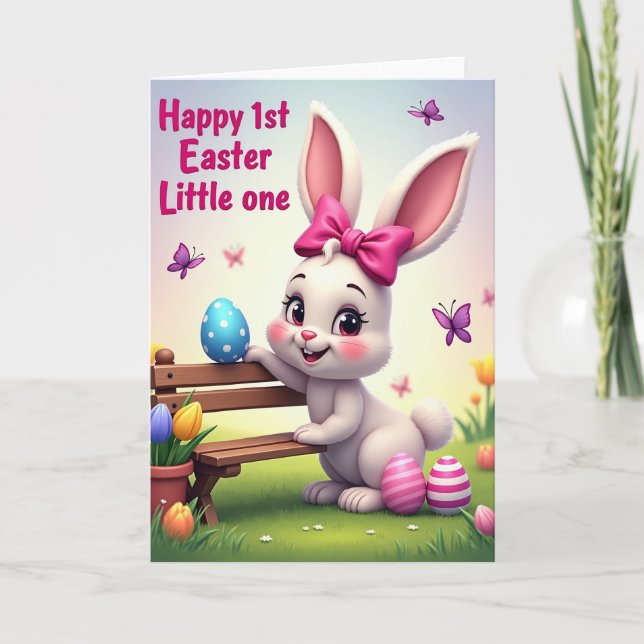 Fuchsia Rabbit Springtime Faux Gold Card (Front)