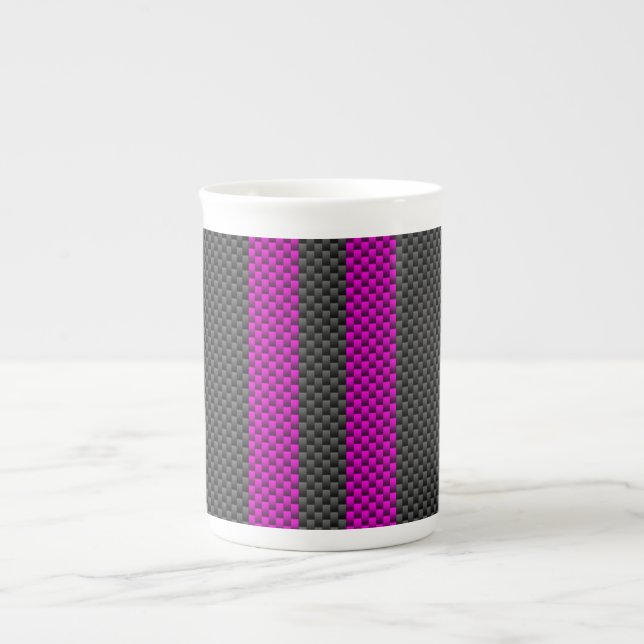 Fuchsia Racing Stripes in Carbon Fiber Style Bone China Mug (Front)