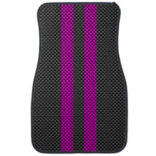 Fuchsia Racing Stripes in Carbon Fiber Style Car Mat