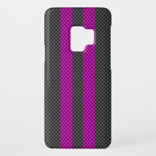 Fuchsia Racing Stripes in Carbon Fiber Style Case_Mate Samsung Galaxy S9 Case