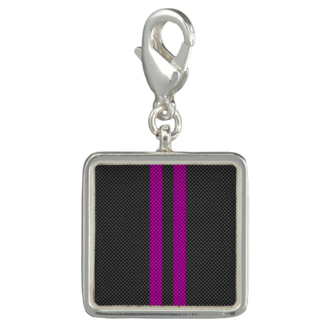 Fuchsia Racing Stripes in Carbon Fiber Style Charm (Front)