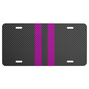 Fuchsia Racing Stripes in Carbon Fiber Style License Plate