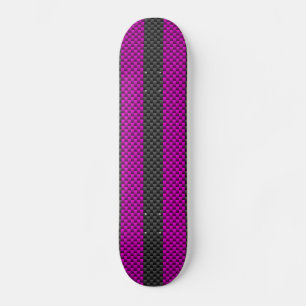 Fuchsia Racing Stripes in Carbon Fiber Style Skateboard Deck