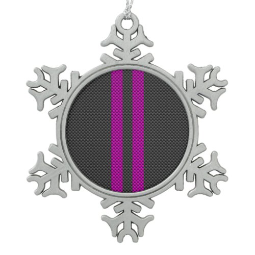Fuchsia Racing Stripes in Carbon Fiber Style Snowflake Pewter Christmas Ornament