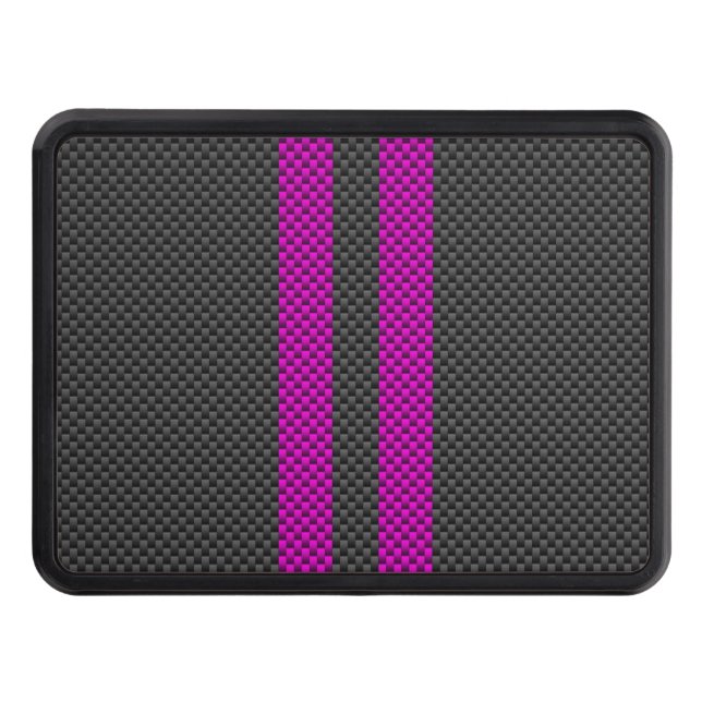 Fuchsia Racing Stripes in Carbon Fiber Style Trailer Hitch Cover (Front)