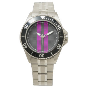 Fuchsia Racing Stripes in Carbon Fiber Style Watch