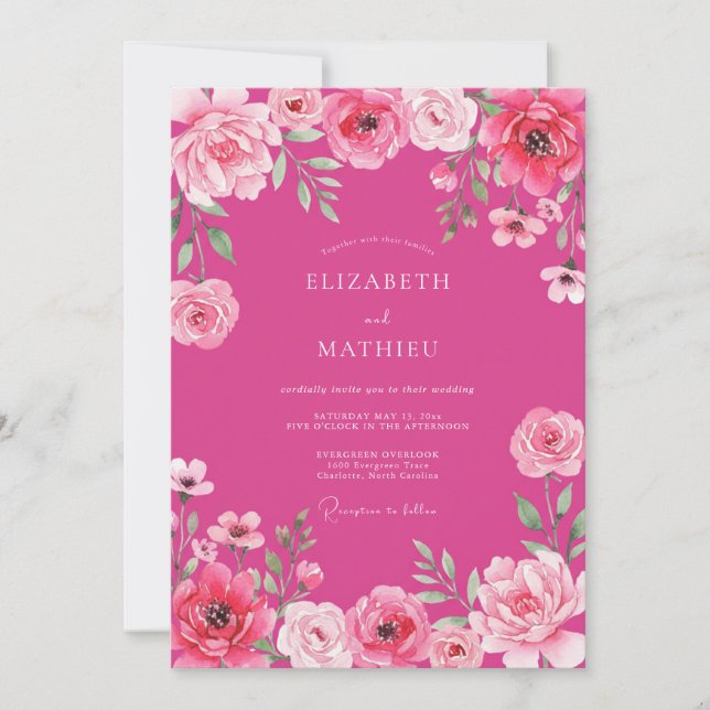 Fuchsia Radiant Romantic Floral Wedding Invitation (Front)