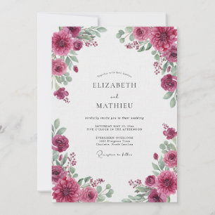Fuchsia Ranunculus Eucalyptus Wedding Invitation