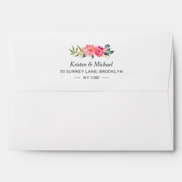 Fuchsia Raspberry Floral Stripes Return Address Envelope